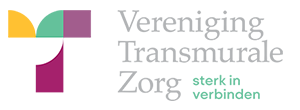 Illustratie met gele, groene en paarse figuren en de tekst Vereniging Transmurale Zorg sterk in verbinden ernaast