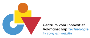 Illustratie met 4 figuren in het blauw, geel, oranje en rood en de tekst Centrum voor Innovatief Vakmanschap technologie in zorg en welzijn ernaast