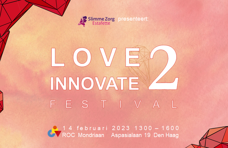 Tekst ‘Love 2 innovatie’ op een roze achtergrond